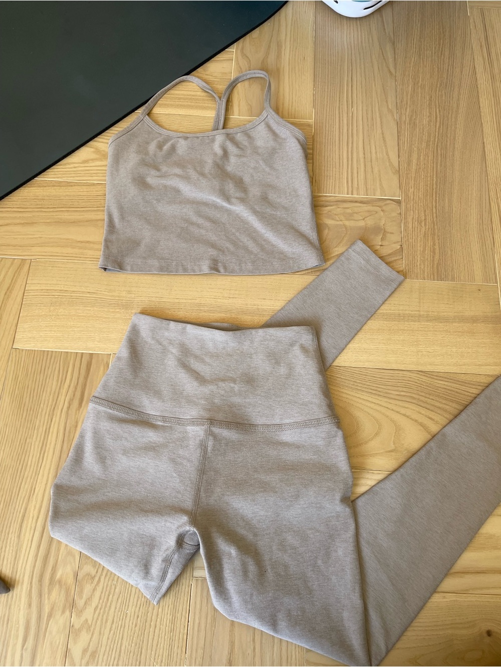 Beyond Yoga Taupe/Beige High-Waist Leggings & Crop Tank Set